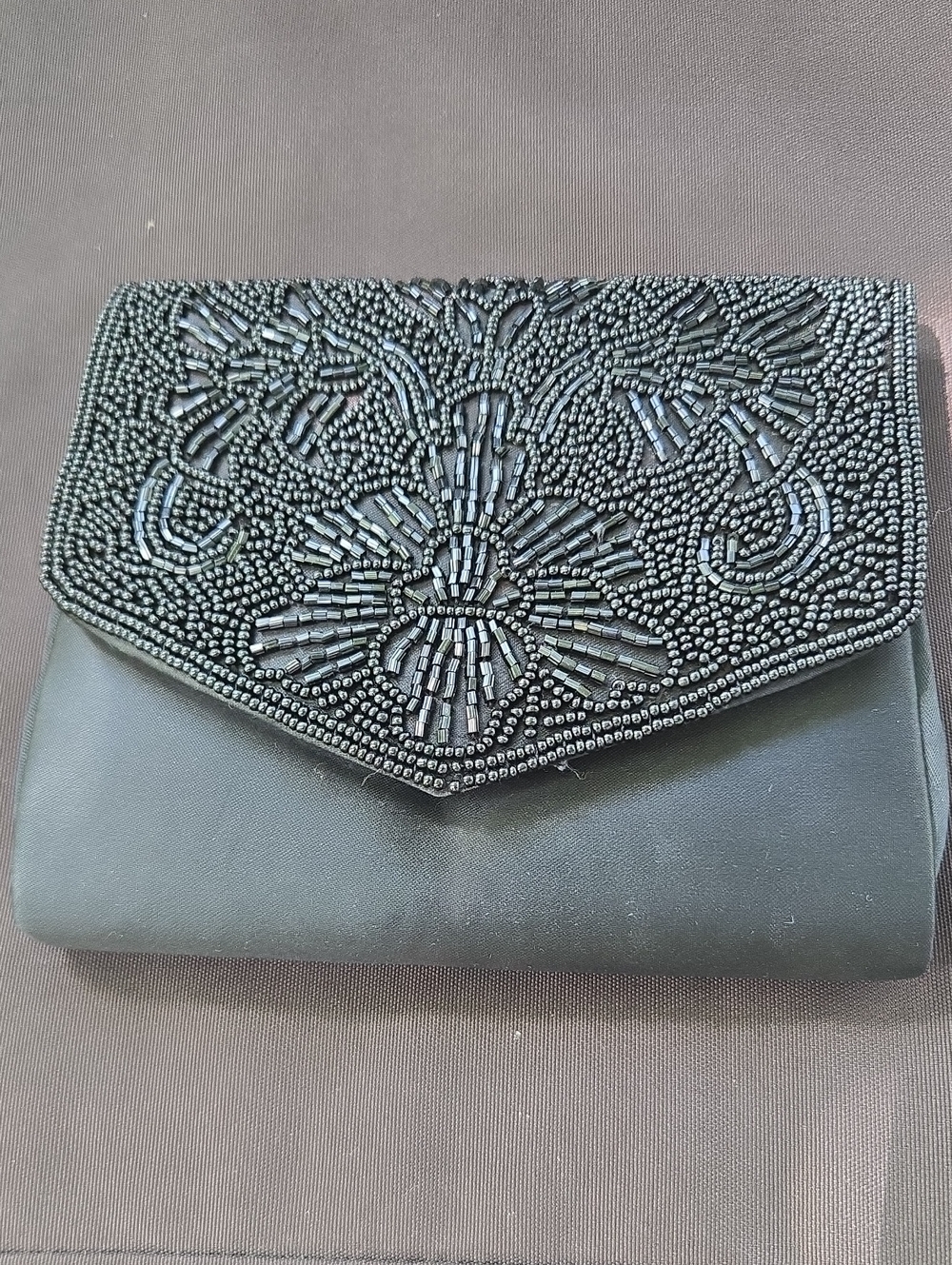 La Regale Black Beaded Envelope Clutch